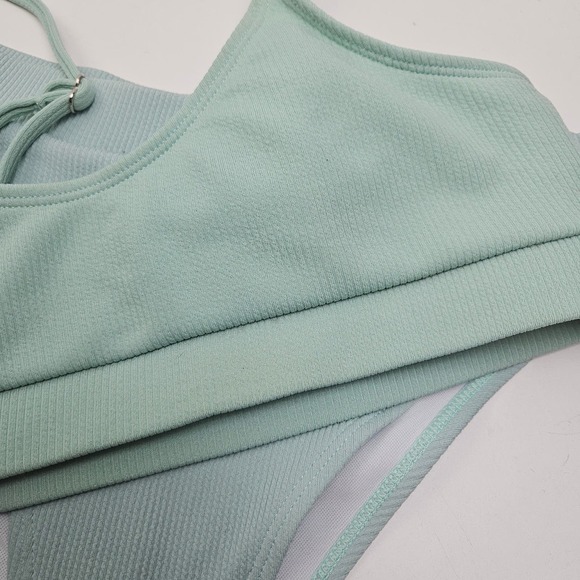 Shein Ribbed Bikini Set L Mint Green High Waist - Picture 3 of 8